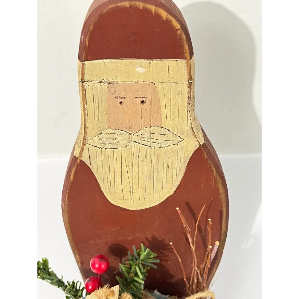 Peggy A Lucas Santa Claus Figurine  Red‎ Vintage Wood Folk Art Holiday